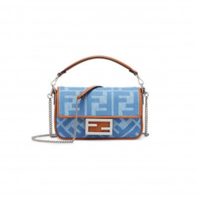 FENDI BAGUETTE MINI DENIM LIGHT BLUE BAG 8BS017AP4NF1LN5 (19.5*11*5cm)